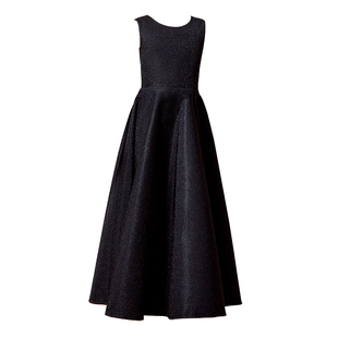 女童长款黑色晚礼服中大童钢琴演出服模特走秀公主裙儿童主持长裙