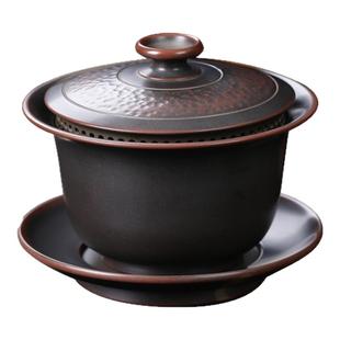 广西钦州坭兴陶悬停大口泡茶盖碗160毫升纯手工全孔茶壶中式茶具