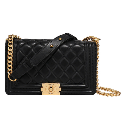 百搭小香风真皮菱格链条斜挎包