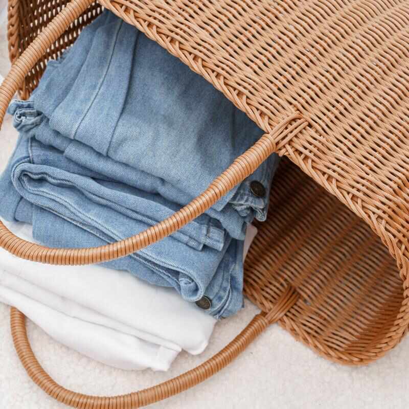 仿藤编提手收纳篮铁架加固野餐篮购物篮藤编花篮采摘篮客厅零食篮