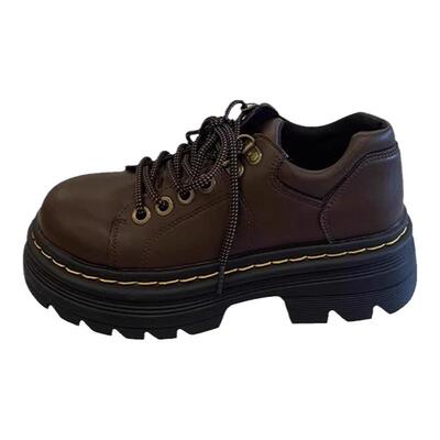 复古英伦风小皮鞋女2026年春季新款厚底增高百搭单鞋棕色系带鞋子