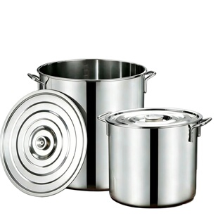 不锈钢桶圆桶加厚商用带盖吊桶汤锅汤桶厨房水桶卤肉桶米桶明火