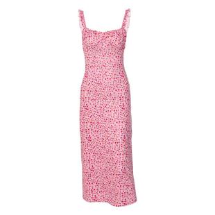 gusty新品辣妹修身露背百搭吊带裙秋季小清新碎花收腰长款连衣裙