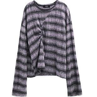 COCOBELLA立体抽褶条纹针织衫设计感扭结毛边休闲长袖T恤TS7008