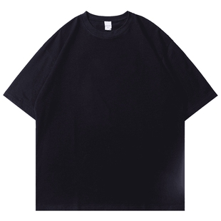 二本针日系350g重磅短袖t恤男款纯棉圆领宽松纯色白色打底衫夏季