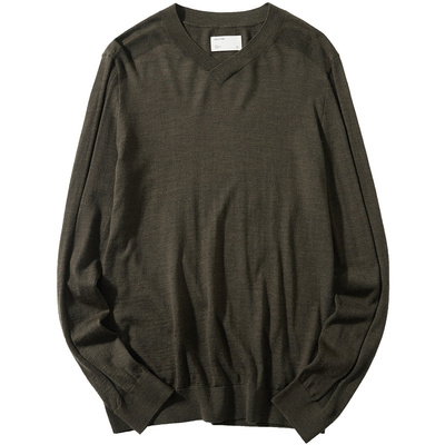 流石男装纯色V领打底羊毛衫男2025冬季新款简约百搭长袖针织衫