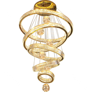 复式楼大吊灯别墅楼中楼长客厅简约现代水晶灯具公寓挑空高楼梯灯