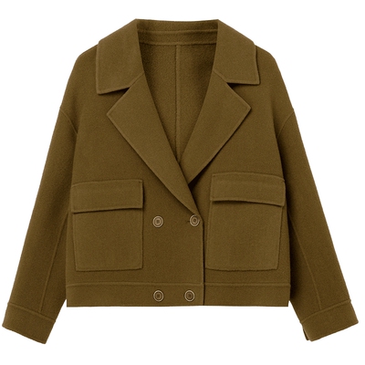 布景西装领宽松短款纯羊毛大衣