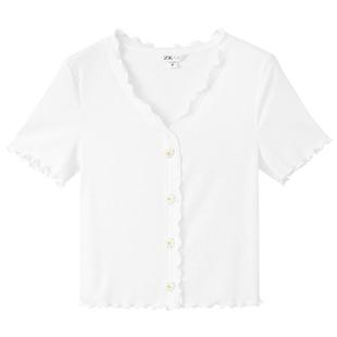 ZKLin高级感木耳边针织衫t恤女法式小众高腰别致锁骨冰丝上衣夏