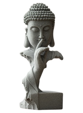 中式释迦牟尼佛像摆件青砂石鱼缸造景园艺桌面茶室装饰品如来茶宠