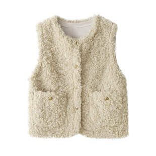 羊羔绒皮毛一体马甲外套女冬季小香风洋气保暖仿皮草叠穿背心上衣