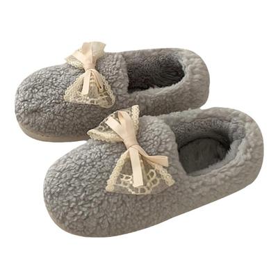 公主风蝴蝶结全包跟居家保暖棉拖