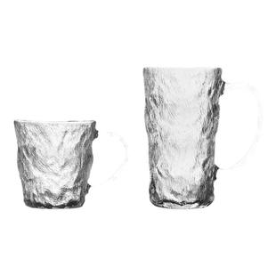 冰川纹玻璃杯带把喝水杯子高颜值带盖勺茶杯高级感女咖啡杯马克杯