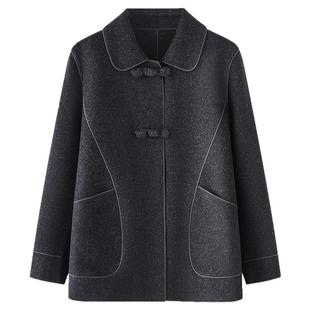 妈妈装双面呢子大衣时尚中国风毛呢外套秋冬中老年人复古盘扣上衣