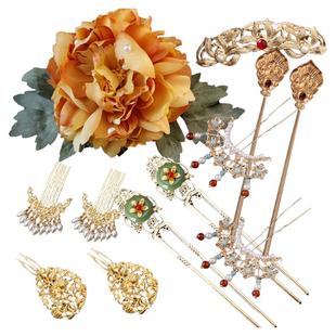 古风汉服发饰组合仿真牡丹绢花发夹发冠发梳全套免搭配唐宋发饰品