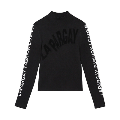 纳帕佳桑蚕丝针织衫女黑色个性印花设计感毛衫秋冬新款保暖打底衫