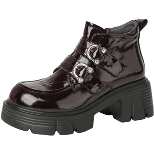 星期六乐福鞋女2025冬季新款女鞋女款爆款加绒保暖棉鞋厚底小皮鞋