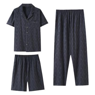 睡衣男士夏季纯棉三件套