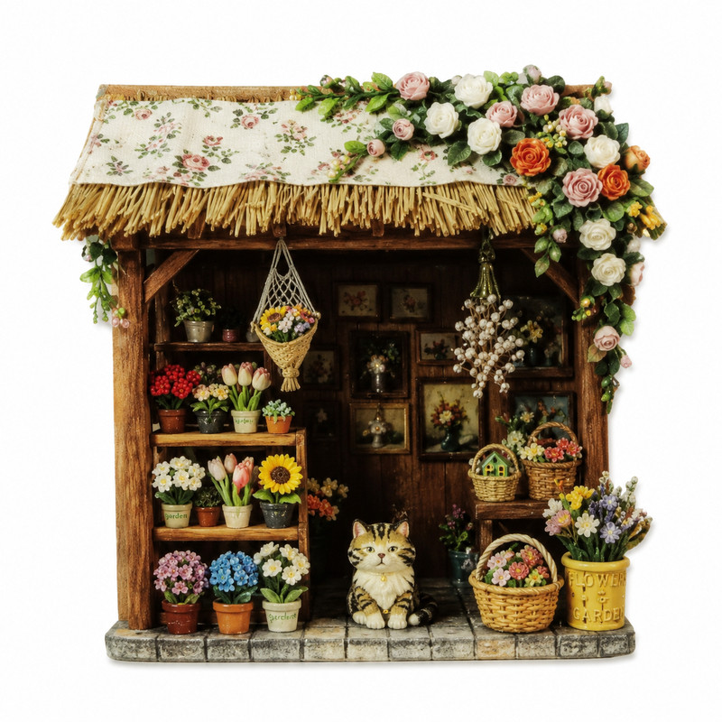 田园微缩小花屋磁吸冰箱贴