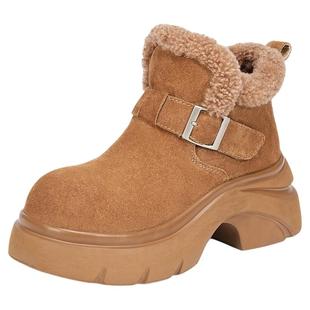 千百度厚底雪地靴女冬季2025新款百搭高帮休闲女鞋保暖勃肯棉鞋女