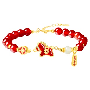 中国黄金央创马年本命年女士礼物手链玛瑙情人节礼物女友新年S925