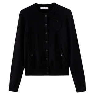 水云间黑色叠穿毛针织开衫外套女长袖上衣宽松外搭小衫2026秋新款