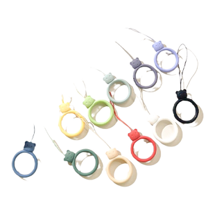 benefit新款彩色小熊指环手机挂绳挂饰硅胶结实耐用挂iphone手机壳丁香紫淡青色亲肤适用全手机型号指环挂坠