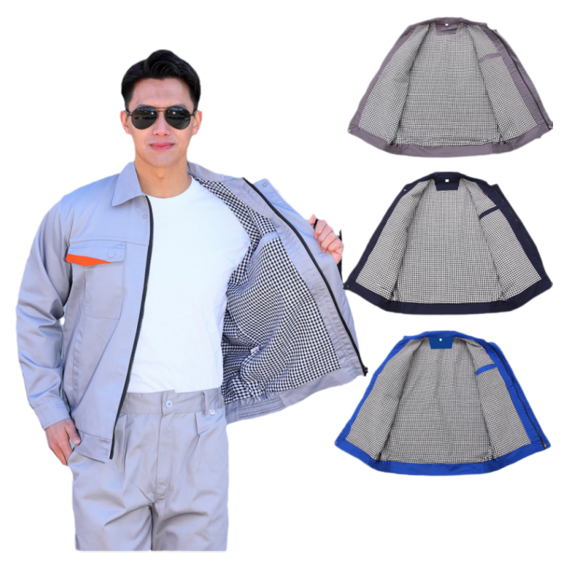 秋冬季双层长袖工作服套装耐磨加厚汽修工厂劳保服上衣男定制厂服
