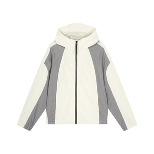 速写奥莱outlets男装秋冬新款外套男款连帽宽松夹克撞色拼接运动