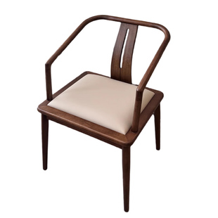 实木茶椅胡桃木新中式会客椅客厅舒适软包靠背椅餐椅圈椅主人椅