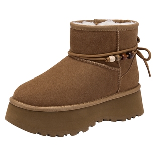 热风加绒雪地靴女鞋2025年冬季新款厚底增高棉鞋加厚保暖短筒靴子