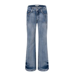 RAIVE2026春季女裤子直筒下摆猫抓纹设计感蓝色口袋牛仔裤