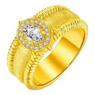 古法传承金包银拉丝鸽子蛋戒指女莫桑钻宽面素圈指环食指戒送礼物