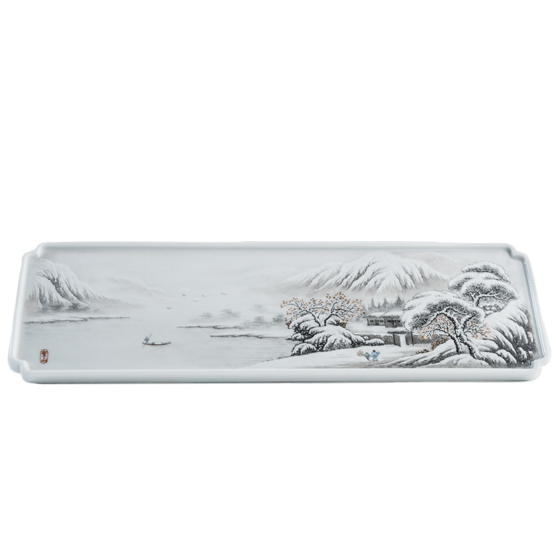 圣山手绘粉彩陶瓷托盘功夫茶具