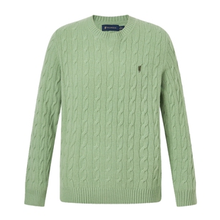 【100%绵羊毛】POLOWALK男式羊毛衫2025冬季新品圆领绞花打底衫男