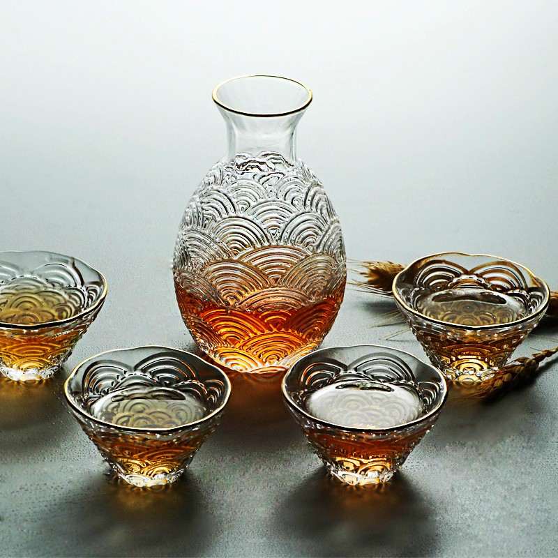 日式玻璃锤纹小酒壶鹰嘴一口杯子小酒杯果酒清酒家用白酒杯分酒器