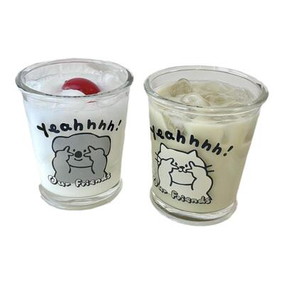 原创乐享杯女生家用牛奶杯果汁杯卡通玻璃咖啡杯高颜值美式玻璃杯