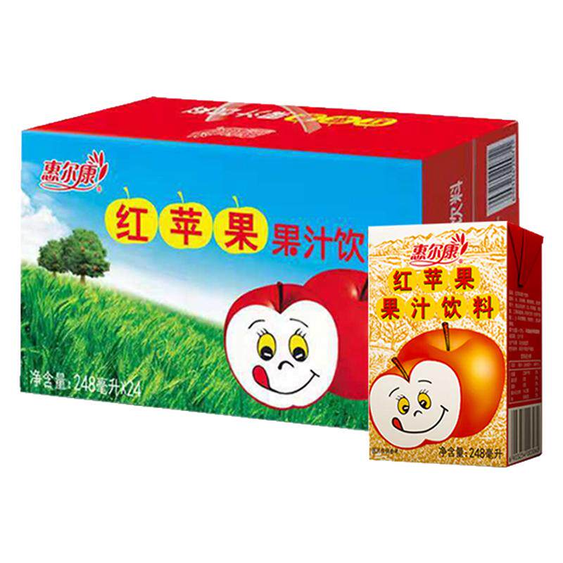 红苹果惠尔康果汁饮料整箱8090后怀旧零食解暑解腻苹果汁24盒装