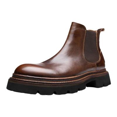 一脚蹬厚底马丁靴男真皮英伦复古风商务机车切尔西靴男士牛皮短靴