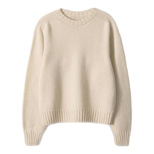 LINHOUSE复古白色圆领宽松毛衣秋冬通勤小众宽松休闲针织衫上衣女