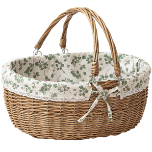 柳编编织小篮子收纳筐手工藤编布艺收纳篮竹编筐手提篮户外野餐篮