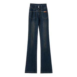 松紧腰微喇牛仔裤女春秋季2025新款高腰大码修身显瘦小个子喇叭裤