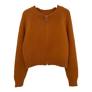 慵懒风双拉链毛衣外套女2025秋冬短款设计感小众简约韩系针织开衫