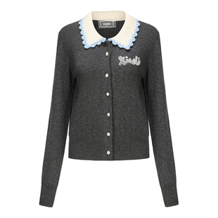 【XIAOLI筱李】秋冬新品手钩领圈装饰羊绒针织开衫上衣女