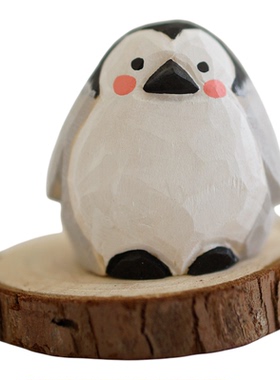 木刻自习室企鹅摆件可爱小动物