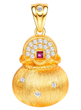 VISING珠宝黄金色手工拉丝小钱袋福袋吊坠项链锁骨链S925银