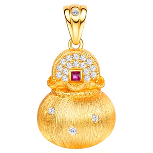 VISING珠宝黄金色手工拉丝小钱袋福袋吊坠项链锁骨链S925银