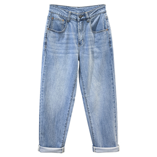 夏季冰凉触感莱赛尔浅蓝色牛仔裤男士直筒宽松美式百搭弹力长裤子