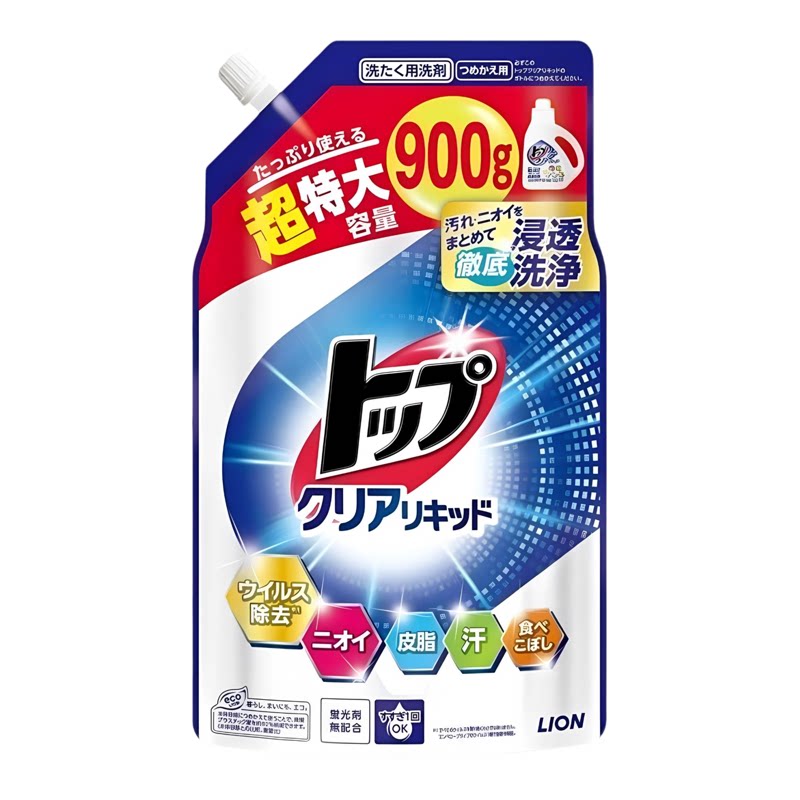 日本狮王Lion Top Clear去污洗衣液花香900g补充装持久清香除污渍