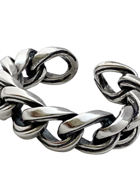 纯银链条男士戒指开口调节大小